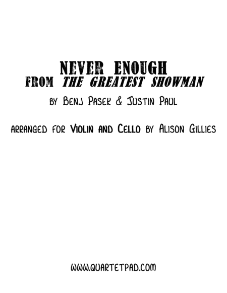 Never Enough String Duo Vln Vc Sheet Music