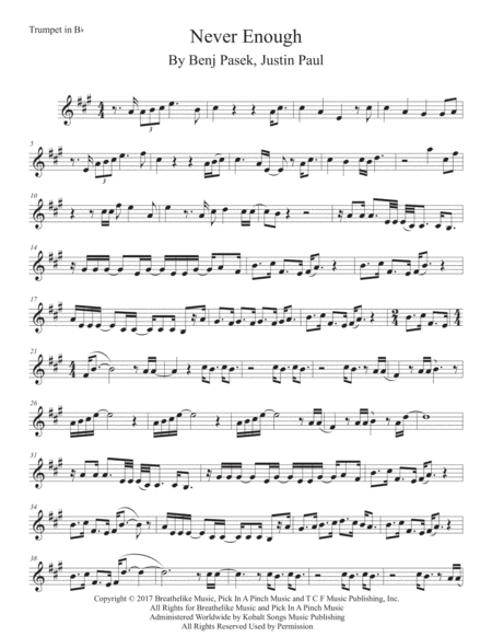 Free Sheet Music Never Enough Trumpet