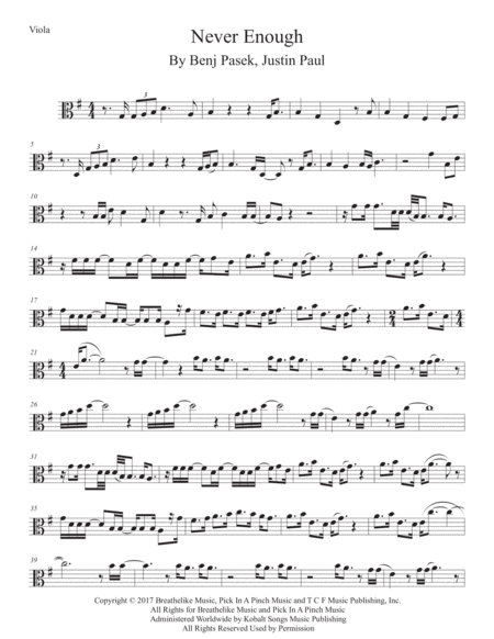 Never Enough Viola Sheet Music