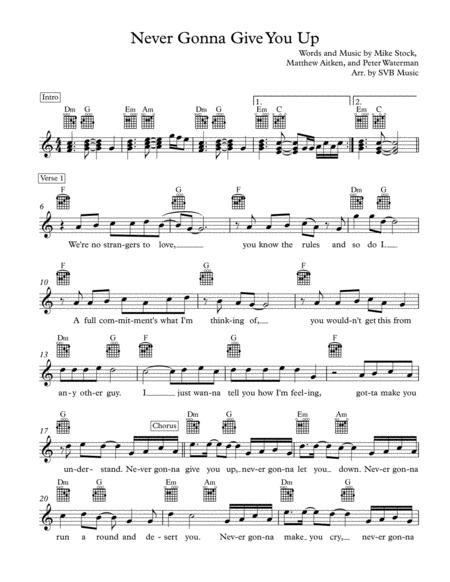 Free Sheet Music Never Gonna Give You Up Lead Sheet