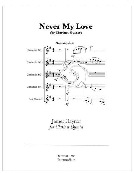 Free Sheet Music Never My Love For Clarinet Quintet