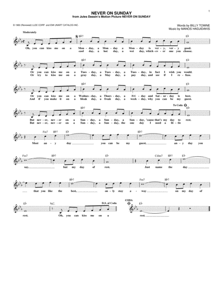 Never On Sunday Sheet Music