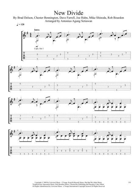 New Divide Fingerstyle Guitar Solo Sheet Music