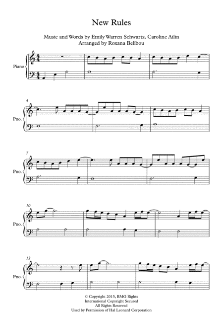 Free Sheet Music New Rules By Dua Lipa Easy Piano