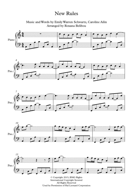 New Rules By Dua Lipa Piano Sheet Music