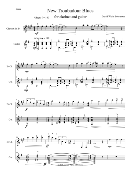 New Troubadour Blues For Clarinet And Guitar Sheet Music