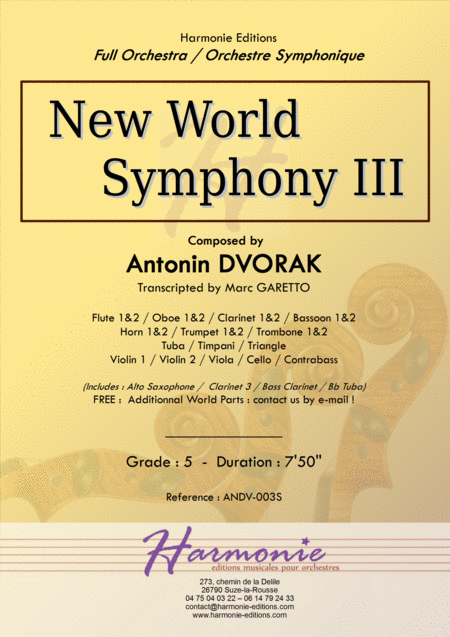 New World Symphony 3rd Movement Antonin Dvorak Full Orchestra Transcripted By Marc Garetto Sheet Music