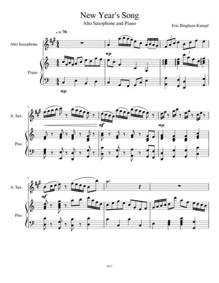 Free Sheet Music New Years Song