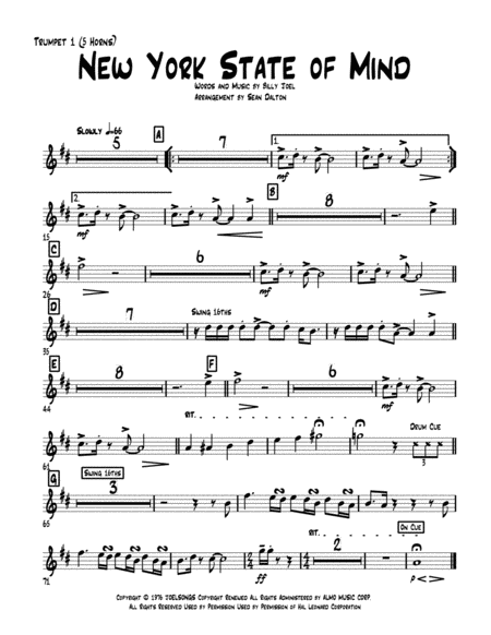 New York State Of Mind 5 Horns Rhythm Sheet Music