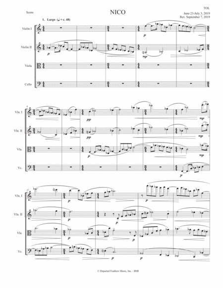 Nico 2019 For String Quartet Sheet Music