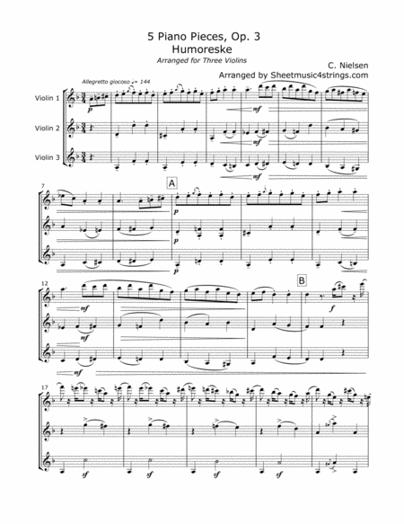 Nielsen C Humoreske For Three Violins Sheet Music