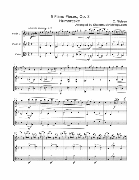Nielsen C Humoreske For Two Violins And Viola Sheet Music