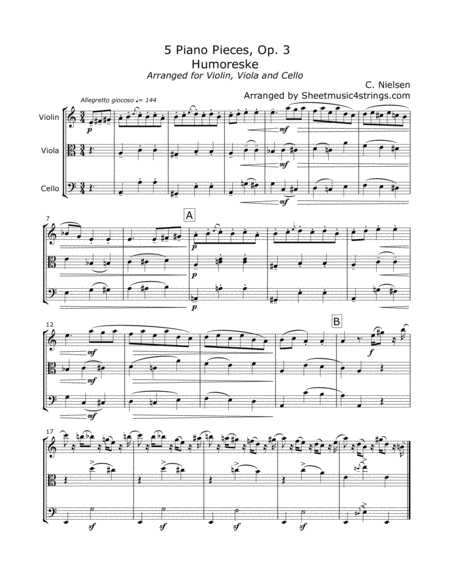 Free Sheet Music Nielsen C Humoreske For Violin Viola And Cello