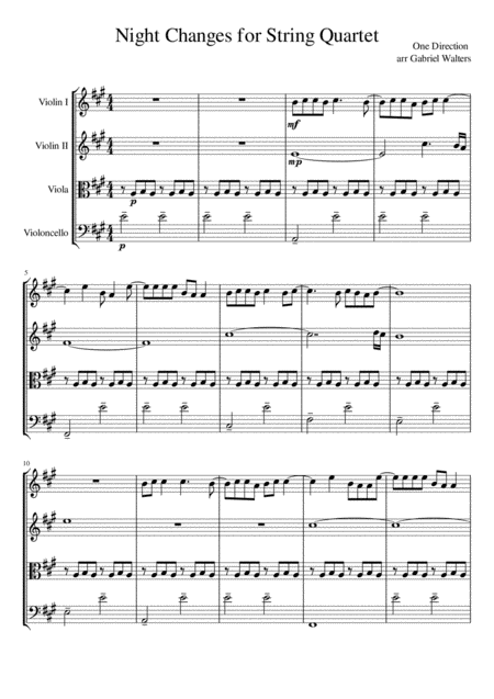 Night Changes For String Quartet By One Direction Sheet Music