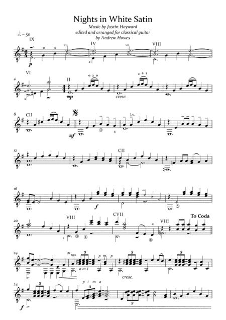 Nights In White Satin Classical Guitar Solo Sheet Music