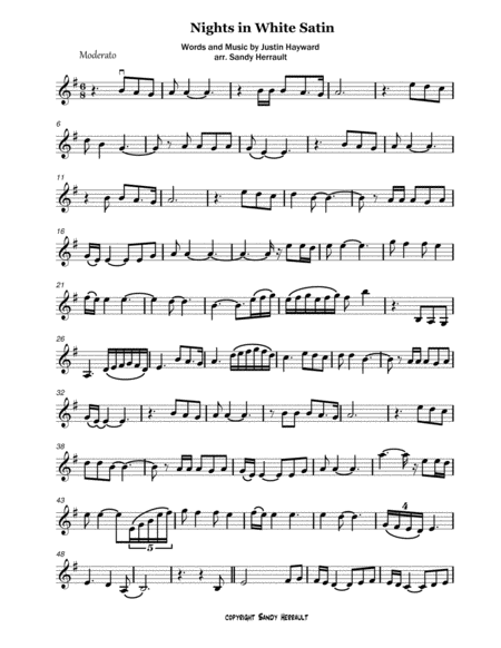 Nights In White Satin For Solo Violin Sheet Music