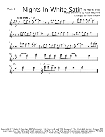 Free Sheet Music Nights In White Satin String Quartet