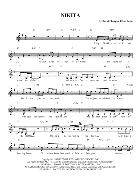 Free Sheet Music Nikita Elton John