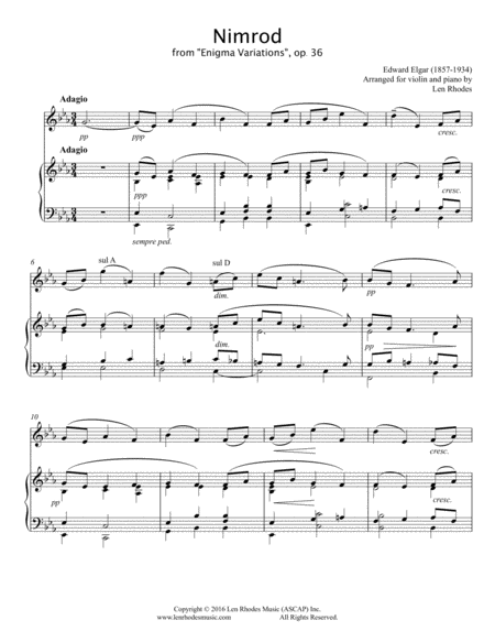 Nimrod From Enigma Variations Arranged For Violin And Piano Sheet Music