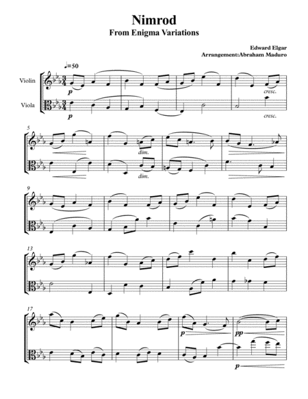 Nimrod From Enigma Variations Violin Viola Duet Sheet Music