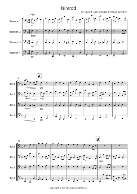 Nimrod From The Enigma Variations For Bassoon Quartet Sheet Music