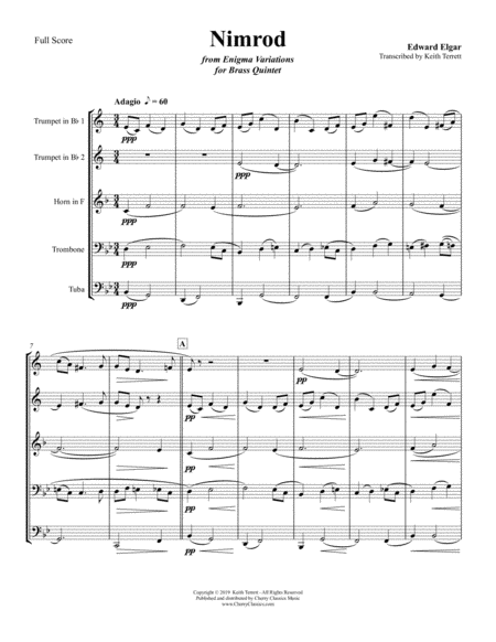 Nimrod From The Enigma Variations For Brass Quintet Sheet Music