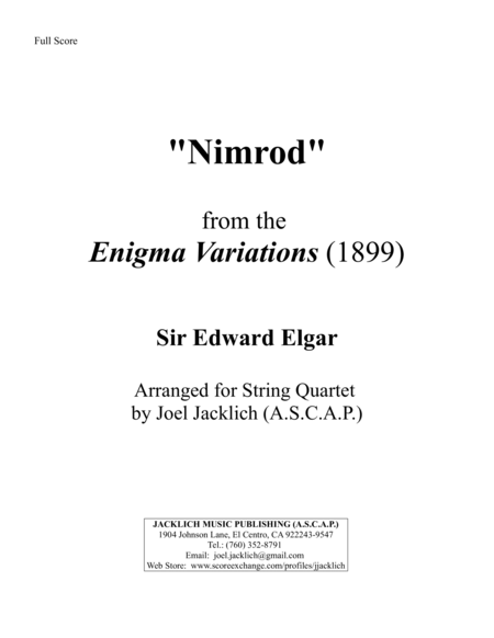 Free Sheet Music Nimrod From The Enigma Variations For String Quartet
