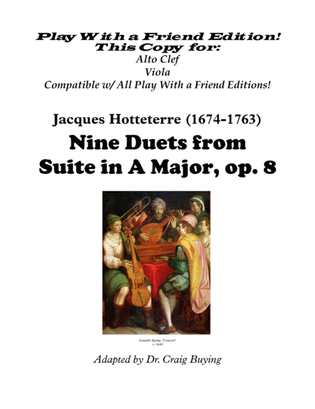 Free Sheet Music Nine Duets From Hotteterre Op 8 Alto Clef Version Editions For All Instruments Keys Available