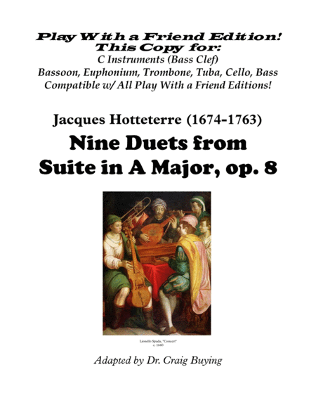 Free Sheet Music Nine Duets From Hotteterre Op 8 Bass Clef Version Editions For All Instruments Keys Available