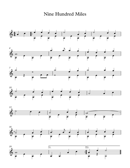 Nine Hundred Miles American Traditional Song Sheet Music