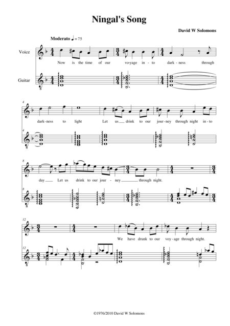 Ningals Song For Alto Voice And Guitar Sheet Music