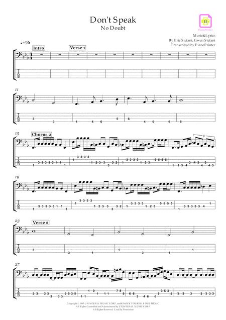 No Doubt Dont Speak Bass Sheet Music