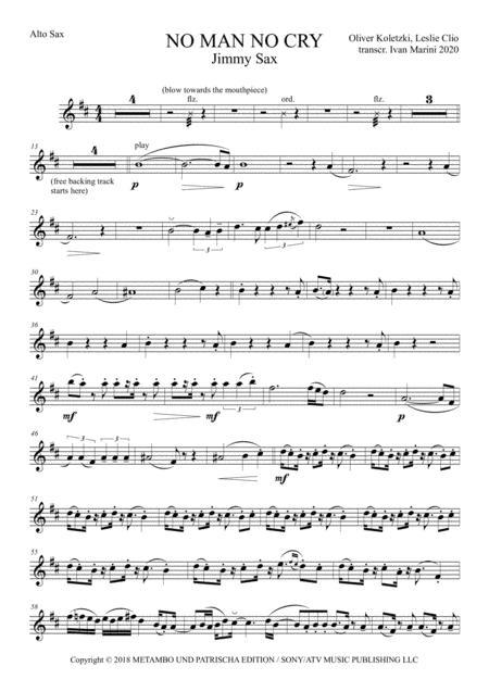 No Man No Cry As Played By Jimmy Sax The Complete Transcription Sheet Music