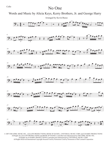 Free Sheet Music No One Cello