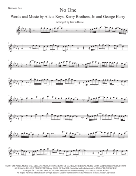 No One Original Key Bari Sax Sheet Music
