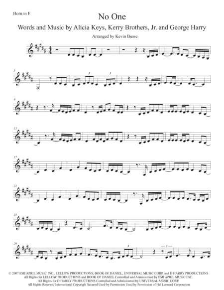 No One Original Key Horn In F Sheet Music