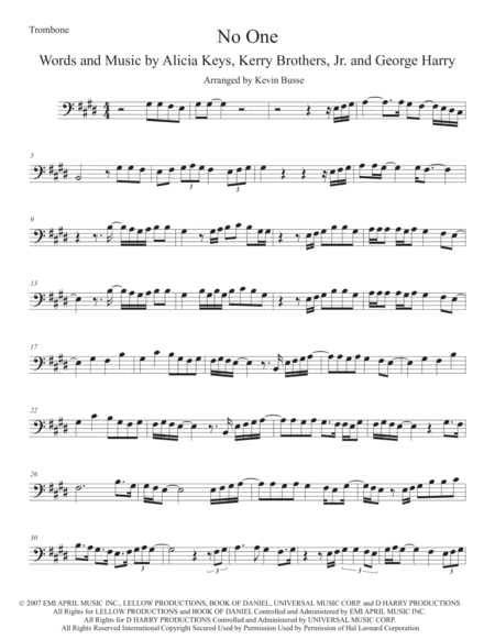 Free Sheet Music No One Original Key Trombone
