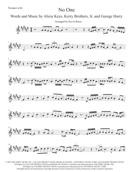Free Sheet Music No One Original Key Trumpet
