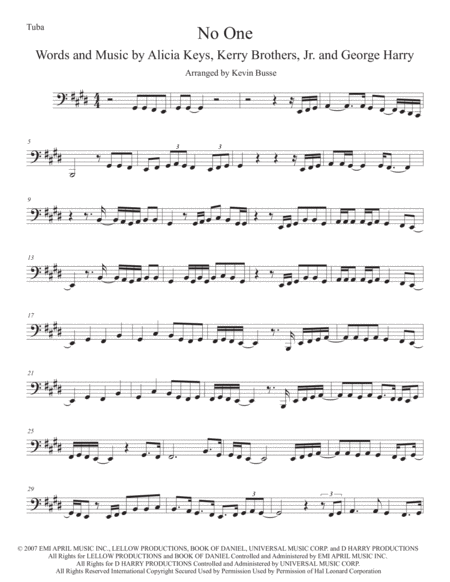 No One Original Key Tuba Sheet Music