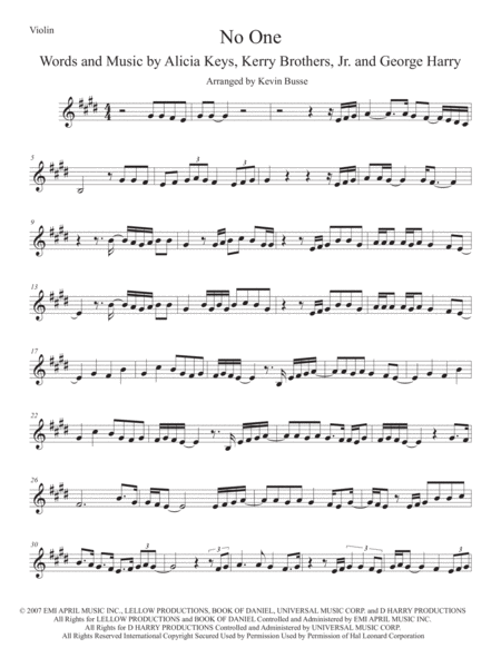 No One Original Key Violin Sheet Music