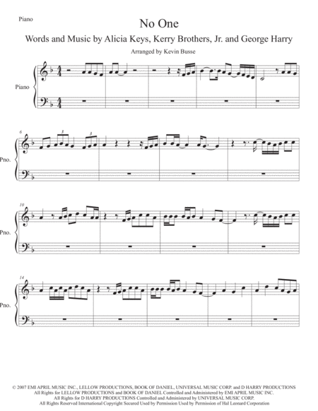 No One Piano Sheet Music