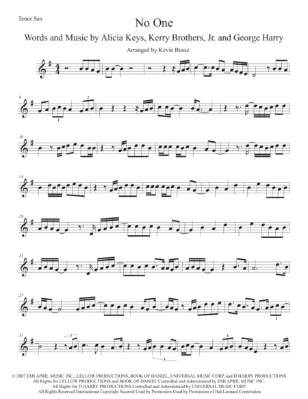 No One Tenor Sax Sheet Music