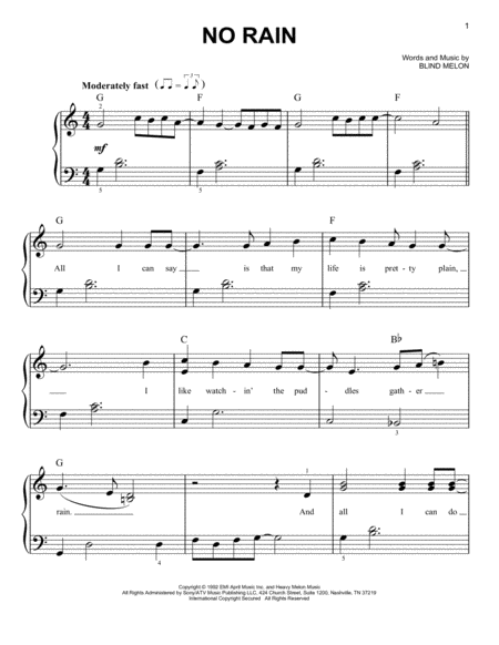 No Rain Sheet Music