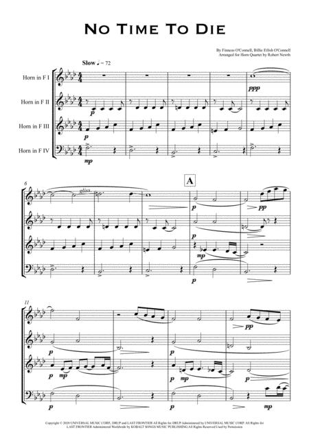 No Time To Die Bond Theme For Horn Quartet Sheet Music