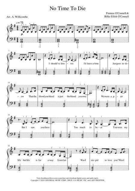 Free Sheet Music No Time To Die Early Intermediate Piano