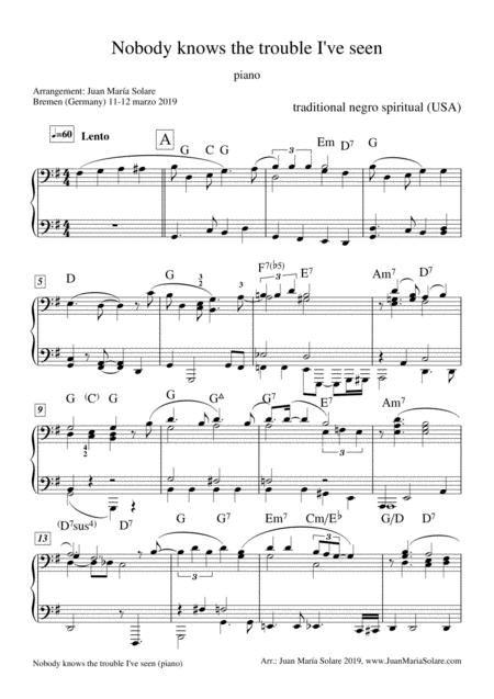 Nobody Knows The Trouble I Ve Seen Piano Solo Sheet Music
