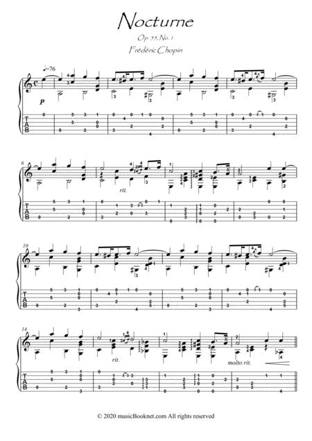 Nocturne 55 1 By Chopin For Guitar Solo Sheet Music