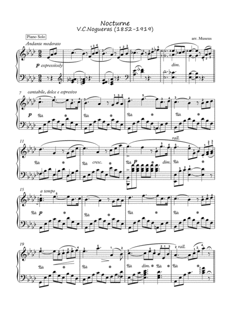 Free Sheet Music Nocturne By V C Nogueras Piano Solo