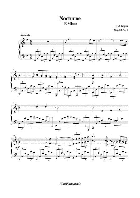 Free Sheet Music Nocturne E Minor Op 72 No 1 Chopin Icanpiano Style