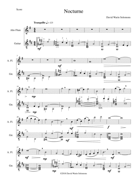 Free Sheet Music Nocturne For Alto Flute And Guitar